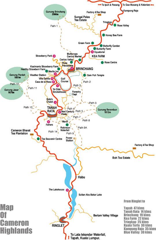 Map cameron Highlands free gratis trails