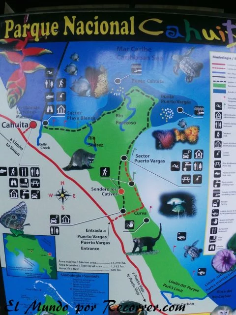 Viajar a Puerto Viejo Costa Rica en limon parque nacional cahuita mapa